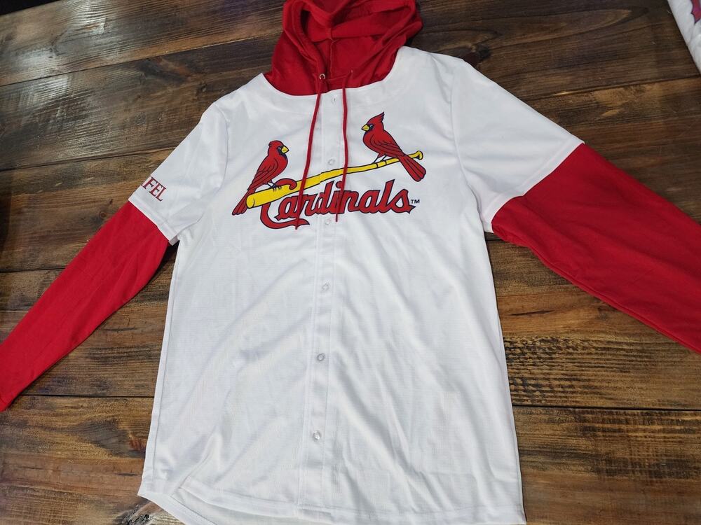 St. Louis Cardinals PulloverHoodie ButtonDown LongSleeves Shirt White Red XL SGA